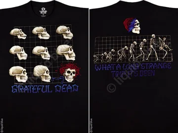 Состав футболки: высококлассный хлопок, окраска по технологиям, изображение, не теряющее яркость в течении трёх лет, капля вдохновения от Jerry Garcia.Футболки Grateful Dead уникальны.Винрарнейшая группа 20-го столетия, одна из легенд Вудстока стала идейным вдохновителем первых хакеров, дэдхэдов. Сейчас эти люди- владельцы хай-тек корпораций, основоположники новых направлений в музыке, культуре, бизнесе, которых объединяет одно: они самые передовые. Под музыку Grateful Dead был создан первый Apple, футболки GD носили те, кто открыл первый форум в интернете. Одев футболку вы говорите миру: даже если я стою на месте, я буду впереди других, я выделяюсь из массы, я - дедхэд.Дополнительная информация о футболке: плотный коттон 180 г/м, вываренный с дополнительной усадкой. Футболка не садится, без боковых швов.Эволюция в картинках... Светлая память Дарвину.